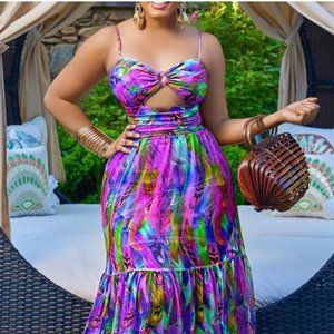 Summer Print Cutout Maxi Dress